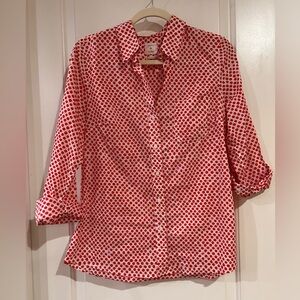 GAP Red, Pink, & White Polka Dot The Fitted Boyfriend Button Down Shirt